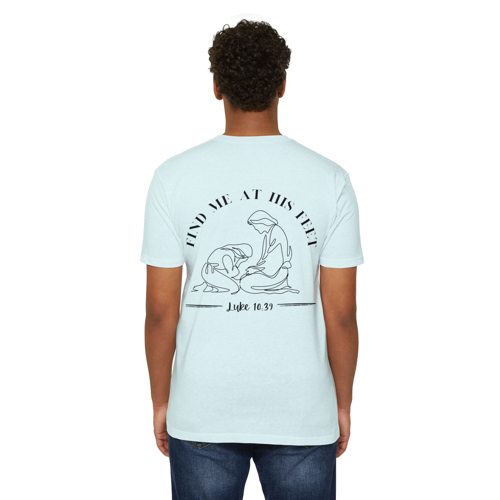 Christian T-Shirt - "Find Me At His Feet" Luke 10:39 Faith Tee