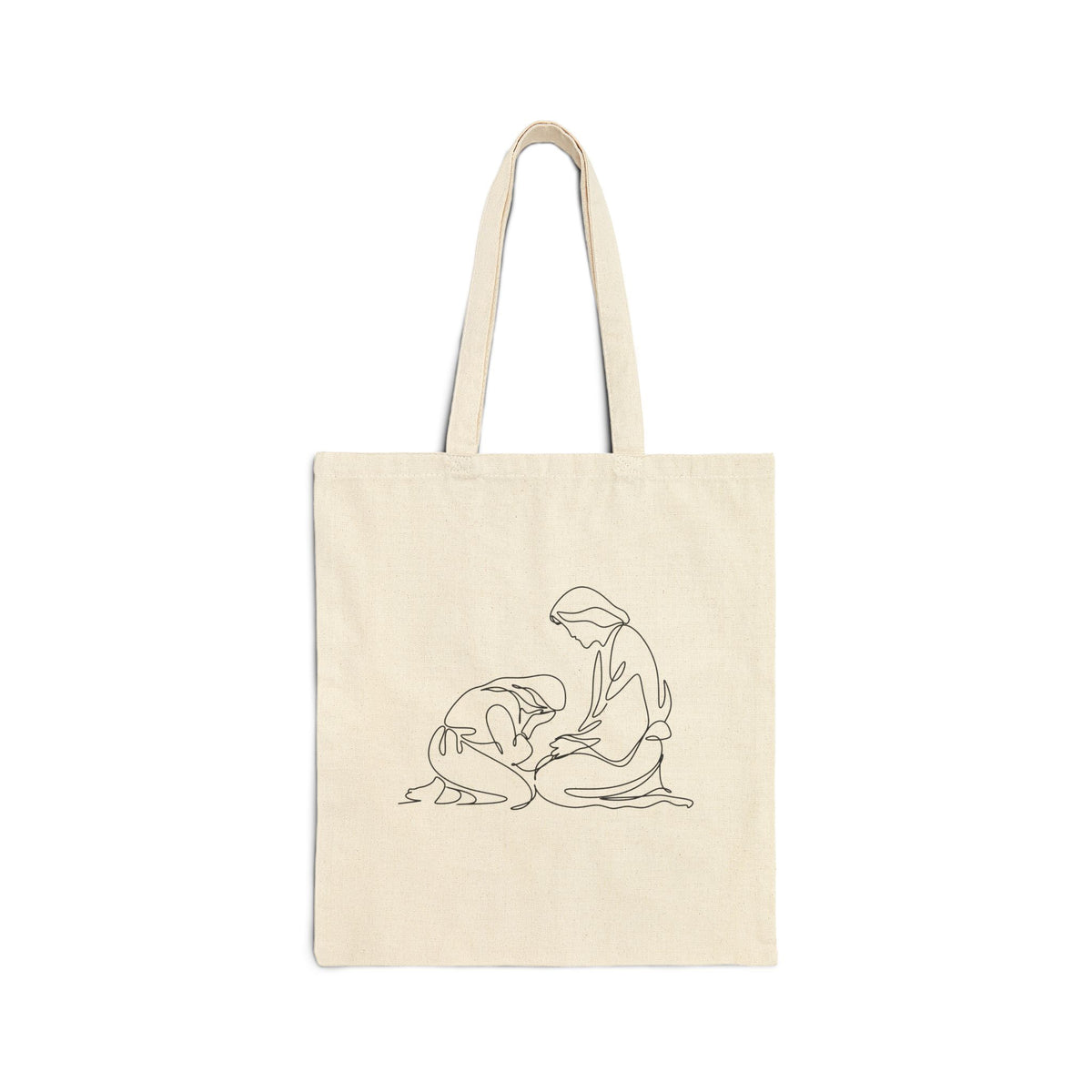 Tote Bag — "Find Me at His Feet" Christian Scripture Canvas Tote (Luke 10:41)