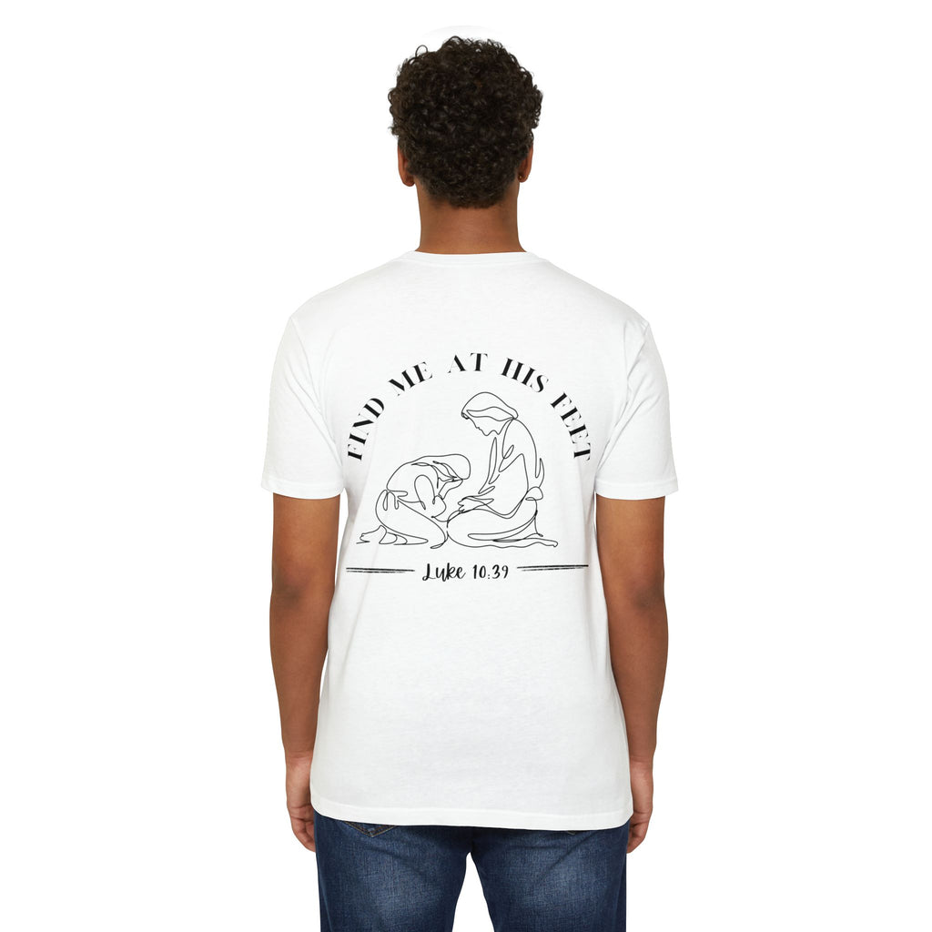 Christian T-Shirt - "Find Me At His Feet" Luke 10:39 Faith Tee