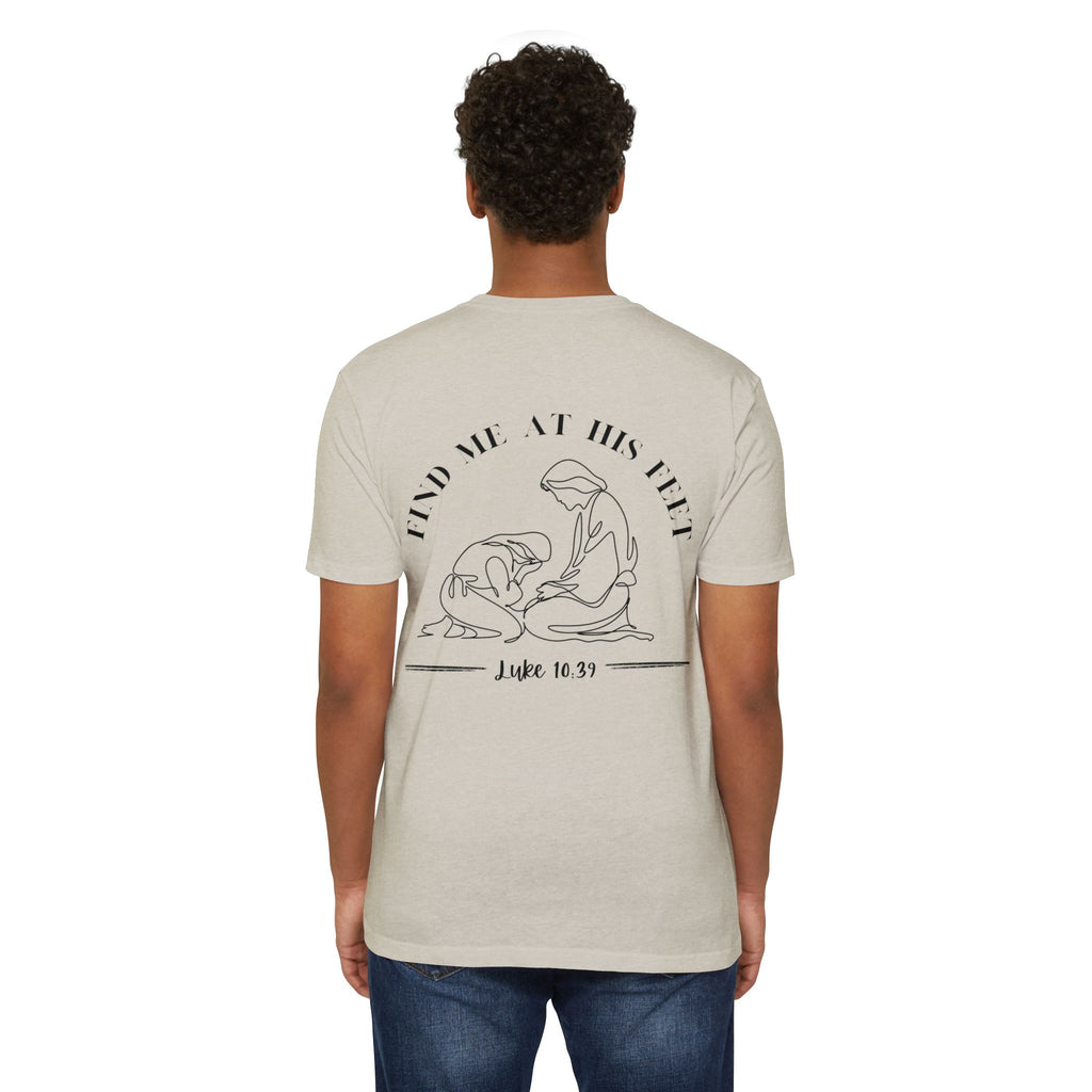 Christian T-Shirt - "Find Me At His Feet" Luke 10:39 Faith Tee