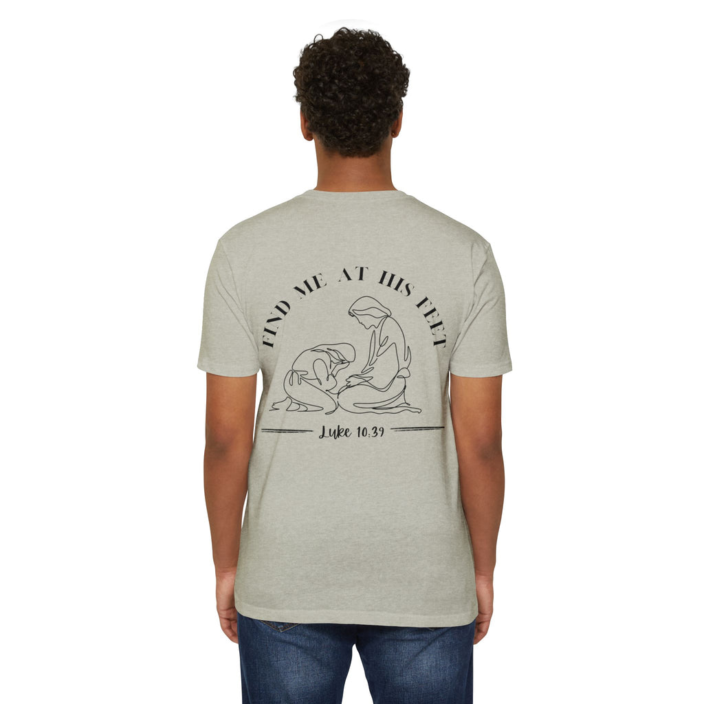 Christian T-Shirt - "Find Me At His Feet" Luke 10:39 Faith Tee