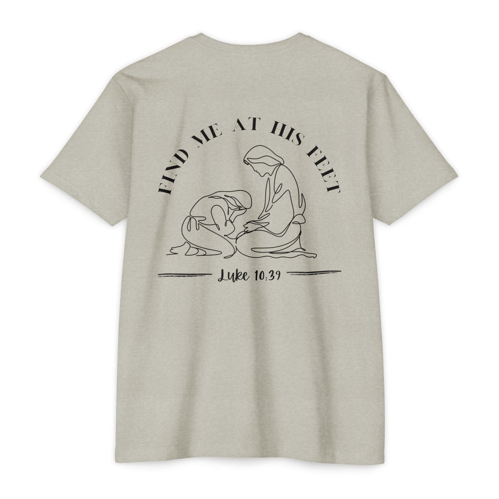 Christian T-Shirt - "Find Me At His Feet" Luke 10:39 Faith Tee