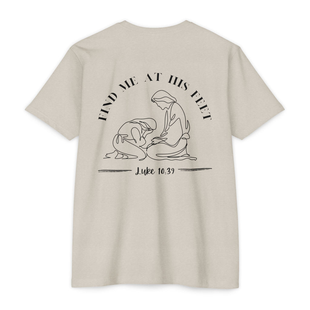 Christian T-Shirt - "Find Me At His Feet" Luke 10:39 Faith Tee