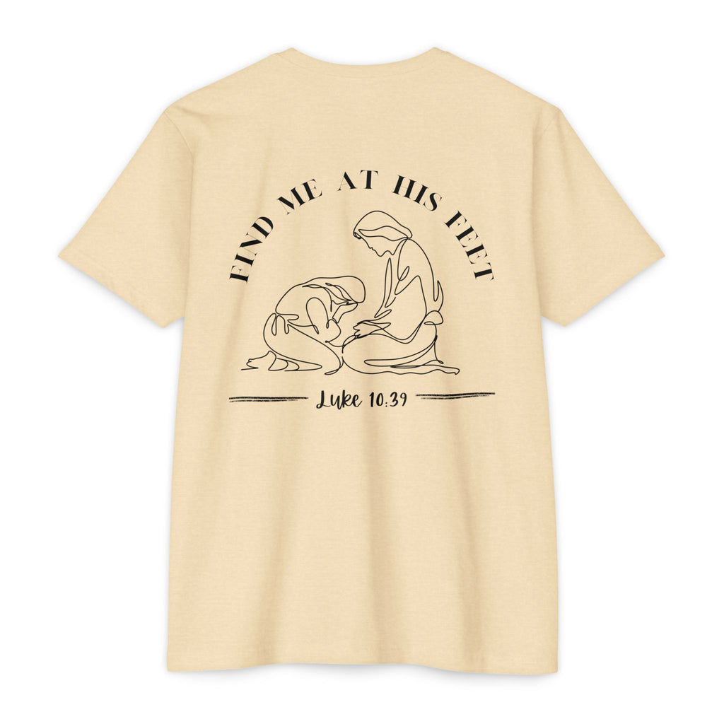 Christian T-Shirt - "Find Me At His Feet" Luke 10:39 Faith Tee